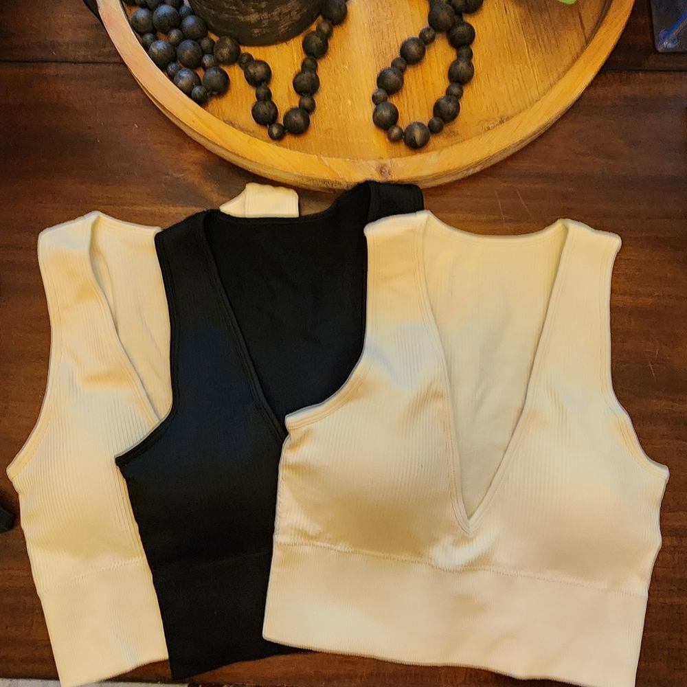 Women's V-Neck Crop Tops - Black and Cream